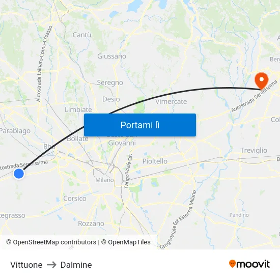 Vittuone to Dalmine map