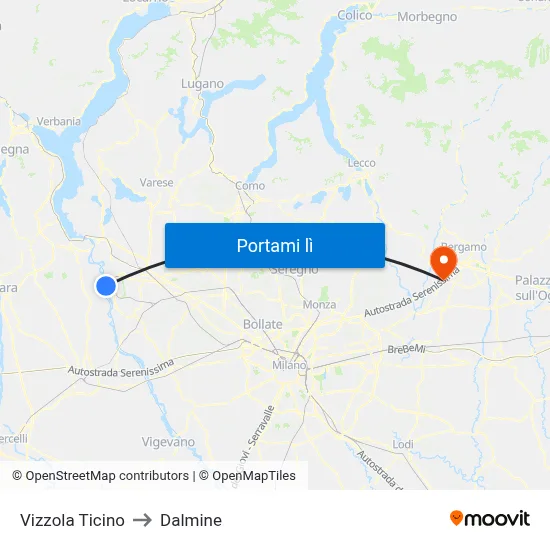 Vizzola Ticino to Dalmine map