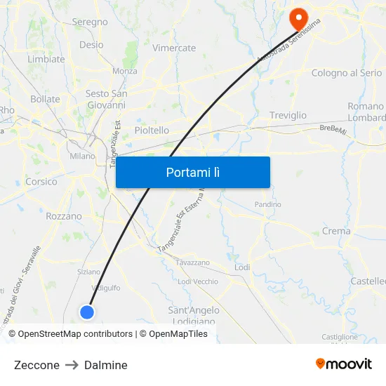 Zeccone to Dalmine map