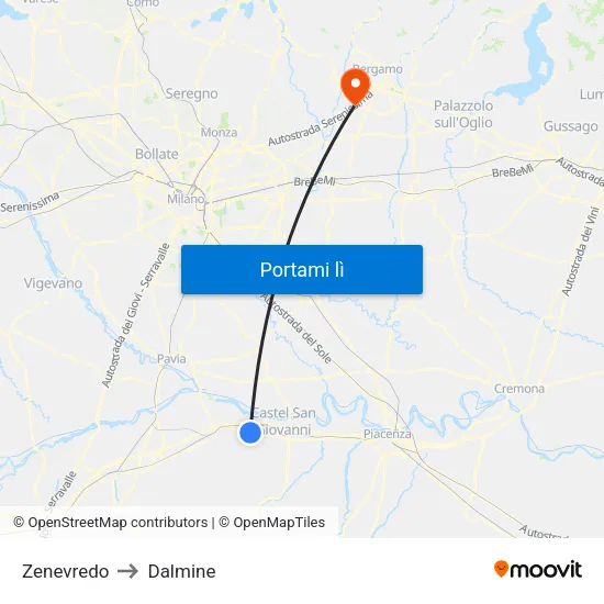 Zenevredo to Dalmine map