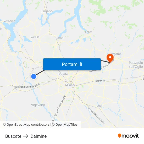 Buscate to Dalmine map