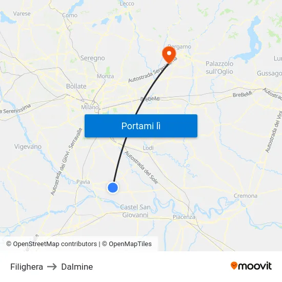 Filighera to Dalmine map