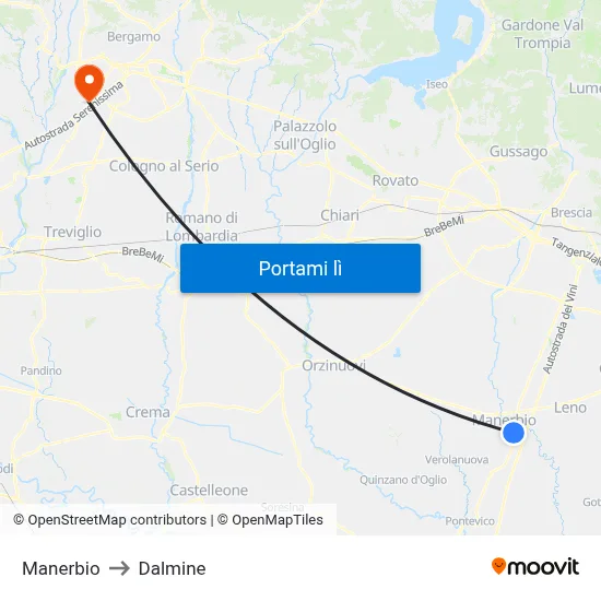 Manerbio to Dalmine map