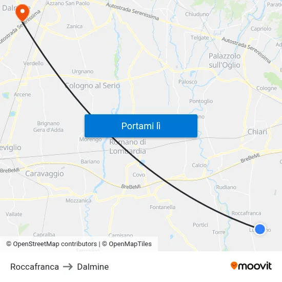 Roccafranca to Dalmine map