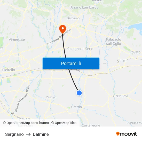 Sergnano to Dalmine map