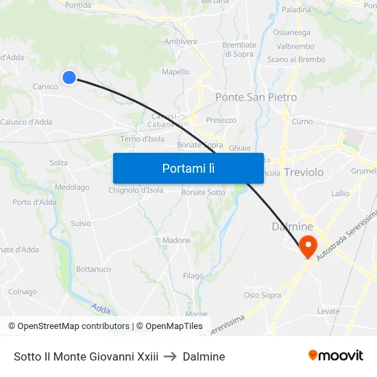 Sotto Il Monte Giovanni Xxiii to Dalmine map