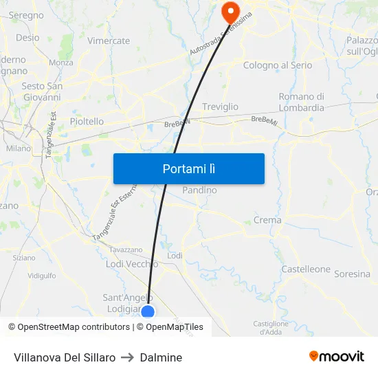 Villanova Del Sillaro to Dalmine map