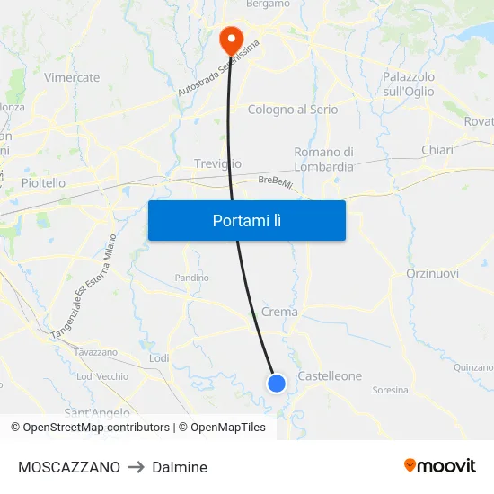 MOSCAZZANO to Dalmine map