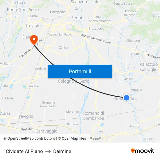 Cividate Al Piano to Dalmine map