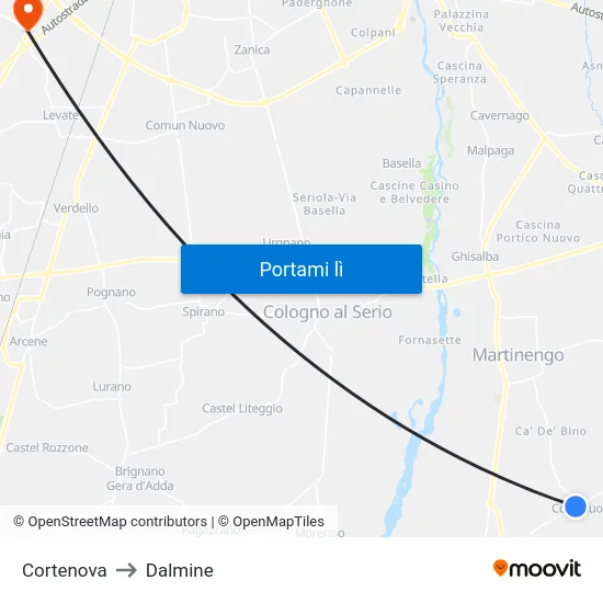 Cortenova to Dalmine map