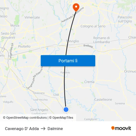 Cavenago D' Adda to Dalmine map