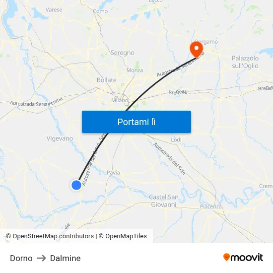 Dorno to Dalmine map