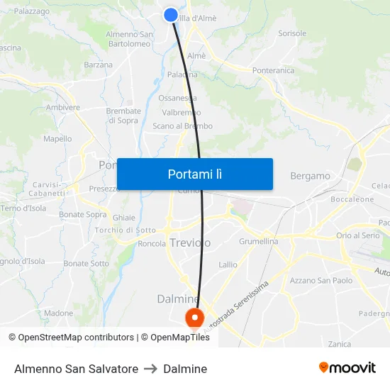 Almenno San Salvatore to Dalmine map