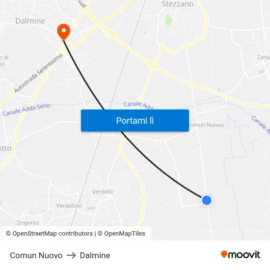 Comun Nuovo to Dalmine map