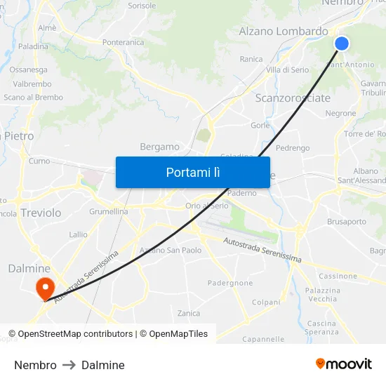 Nembro to Dalmine map