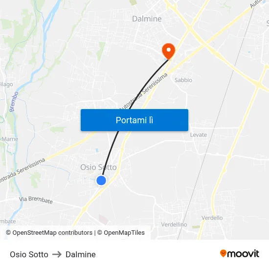 Osio Sotto to Dalmine map