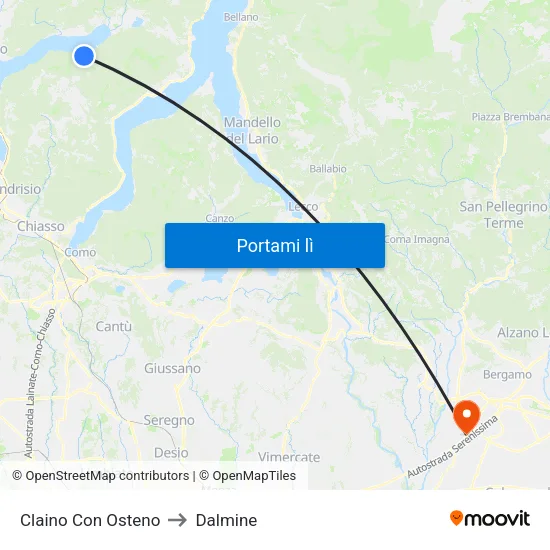 Claino Con Osteno to Dalmine map