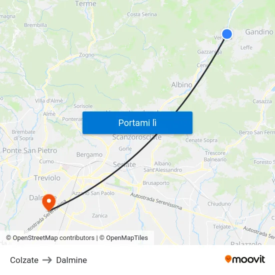 Colzate to Dalmine map