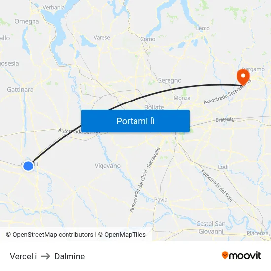Vercelli to Dalmine map