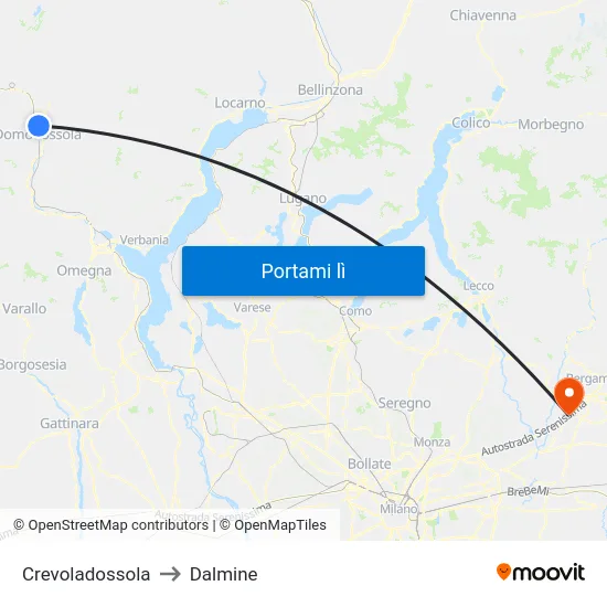 Crevoladossola to Dalmine map
