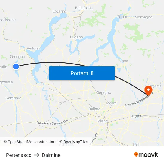 Pettenasco to Dalmine map