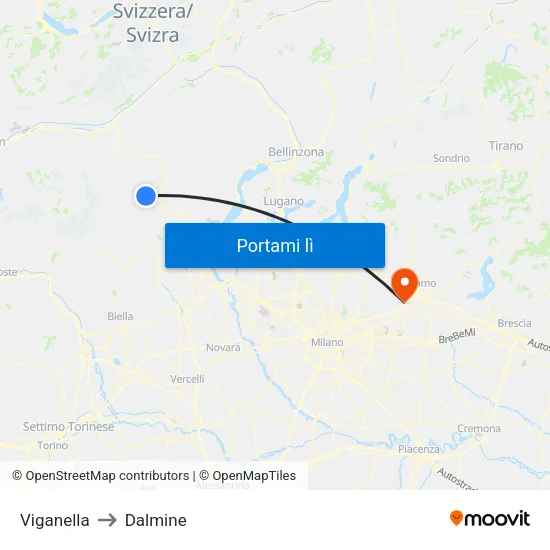 Viganella to Dalmine map