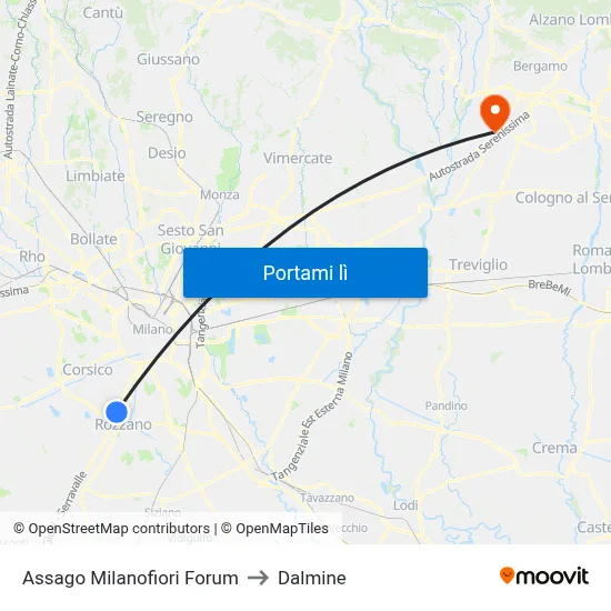 Assago Milanofiori Forum to Dalmine map