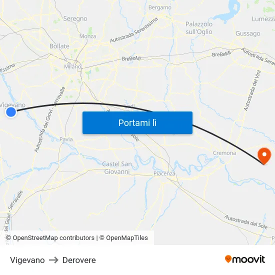 Vigevano to Derovere map
