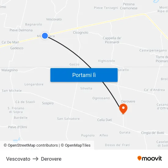 Vescovato to Derovere map