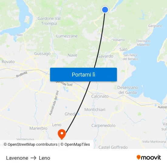 Lavenone to Leno map
