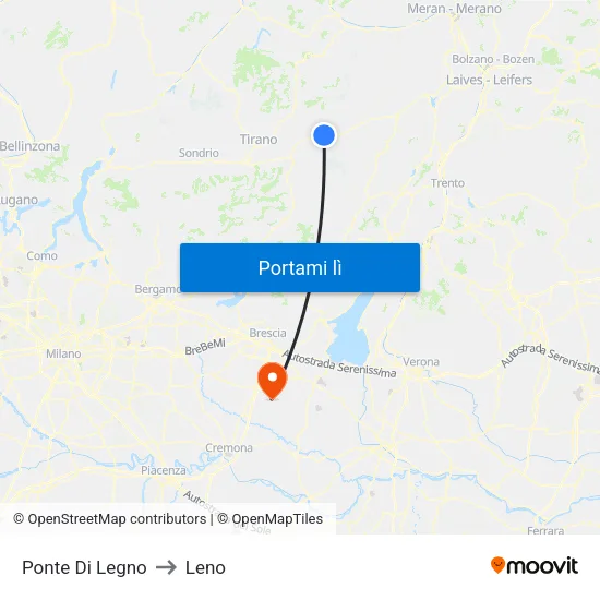 Ponte Di Legno to Leno map