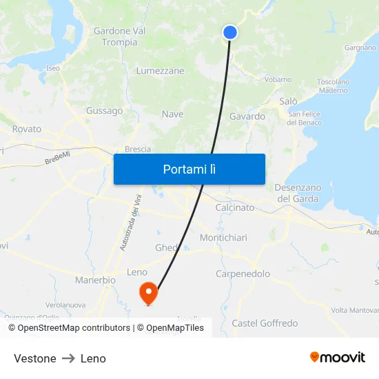 Vestone to Leno map