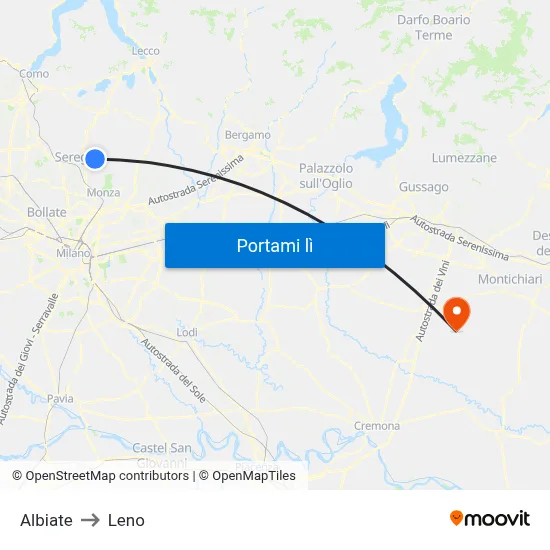Albiate to Leno map