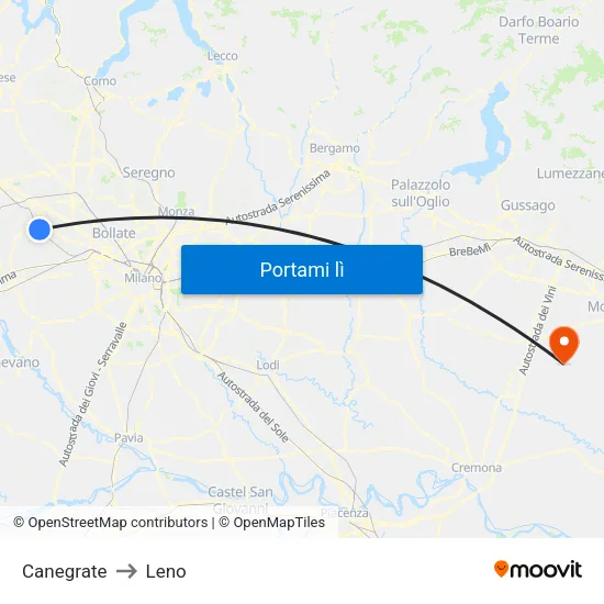 Canegrate to Leno map