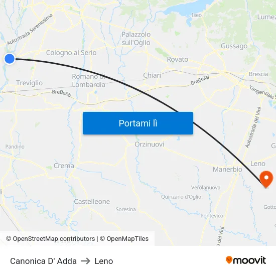 Canonica D' Adda to Leno map