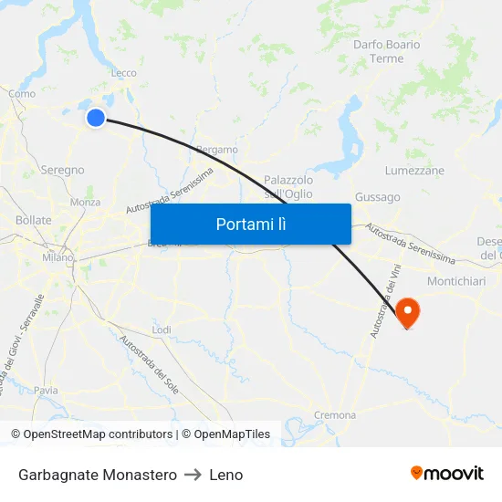 Garbagnate Monastero to Leno map