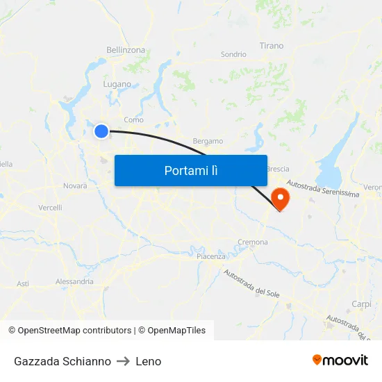 Gazzada Schianno to Leno map