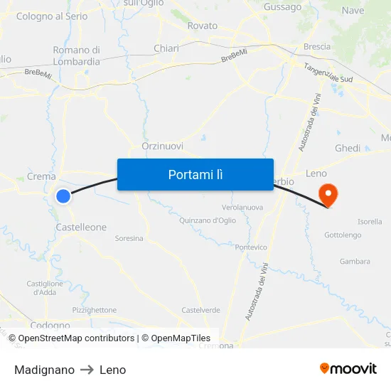 Madignano to Leno map