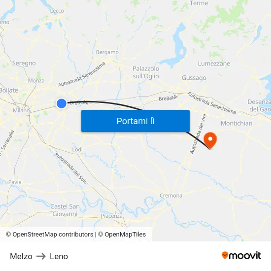 Melzo to Leno map