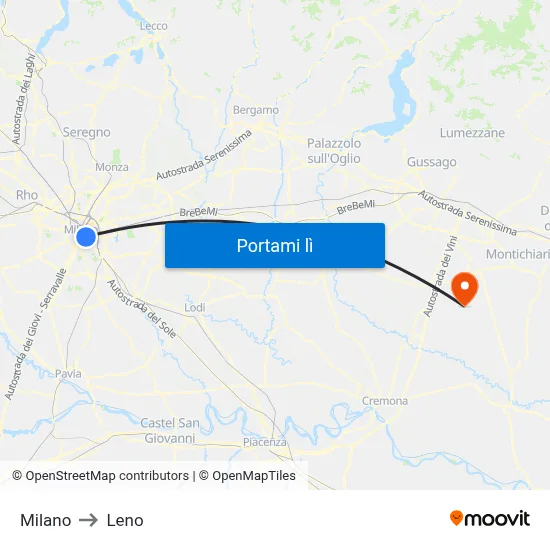 Milano to Leno map