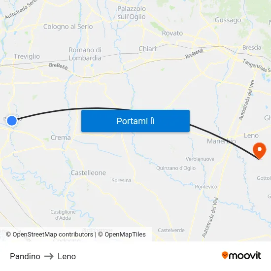 Pandino to Leno map