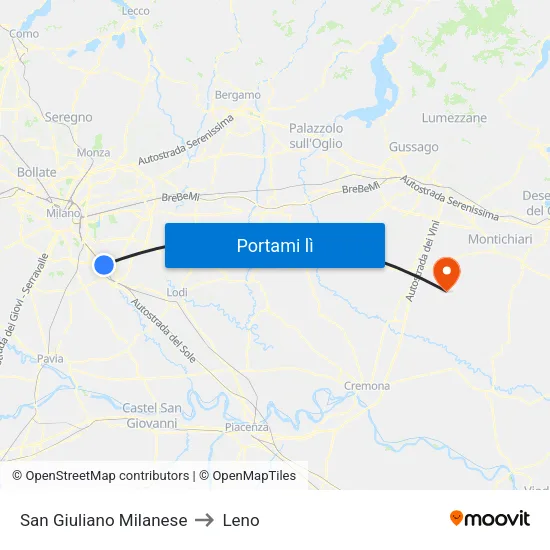 San Giuliano Milanese to Leno map