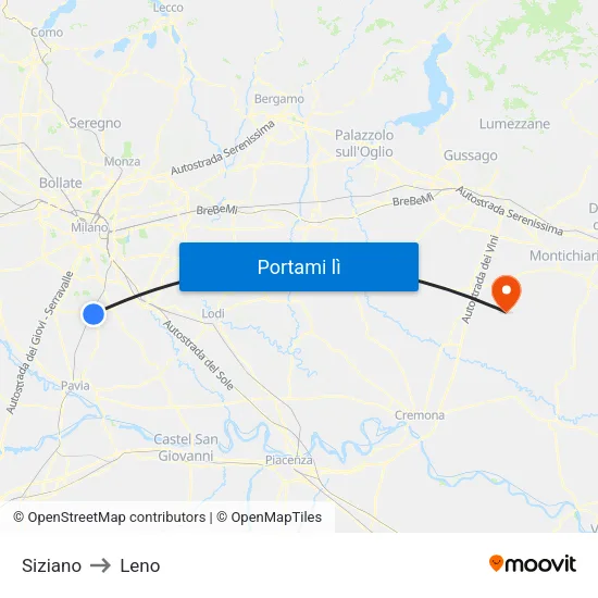 Siziano to Leno map