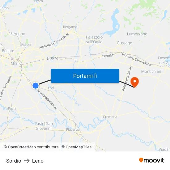 Sordio to Leno map