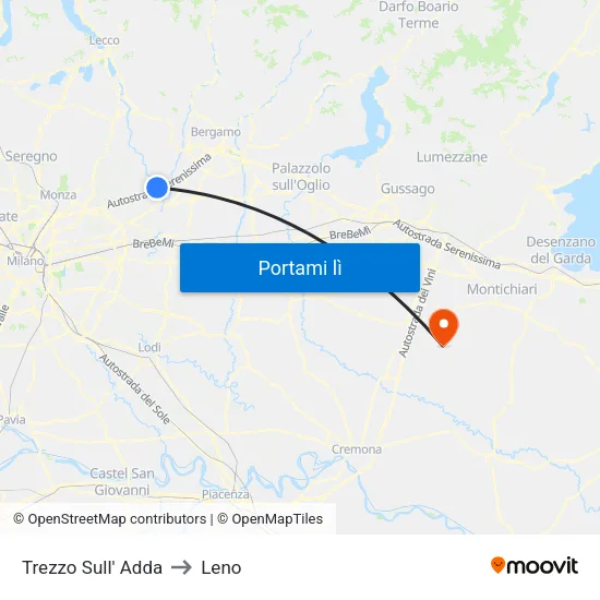 Trezzo Sull' Adda to Leno map