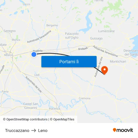 Truccazzano to Leno map