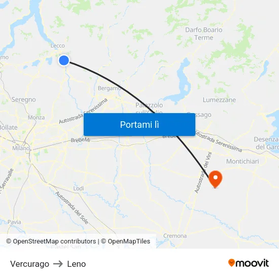 Vercurago to Leno map