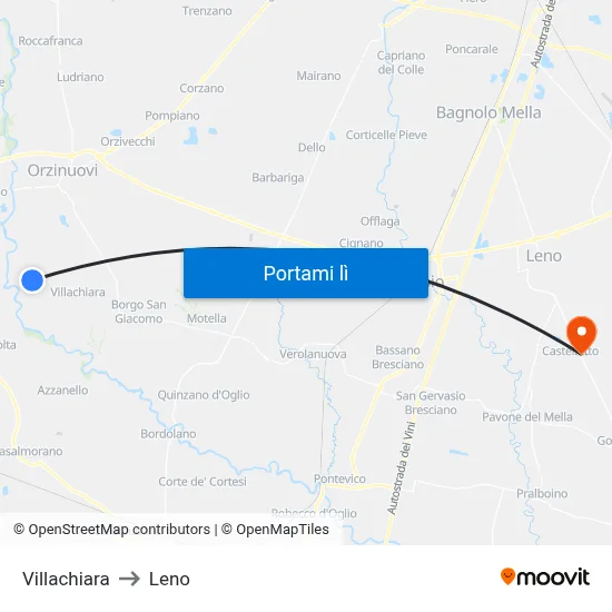 Villachiara to Leno map