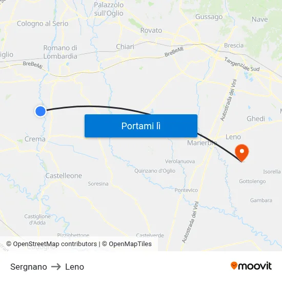 Sergnano to Leno map
