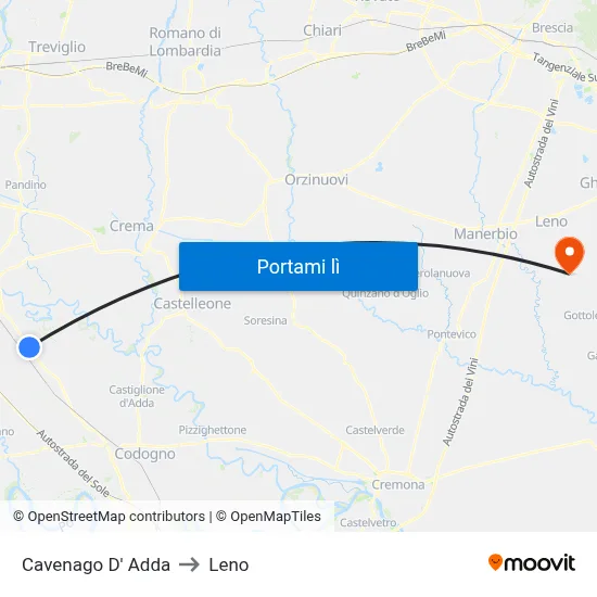 Cavenago D' Adda to Leno map